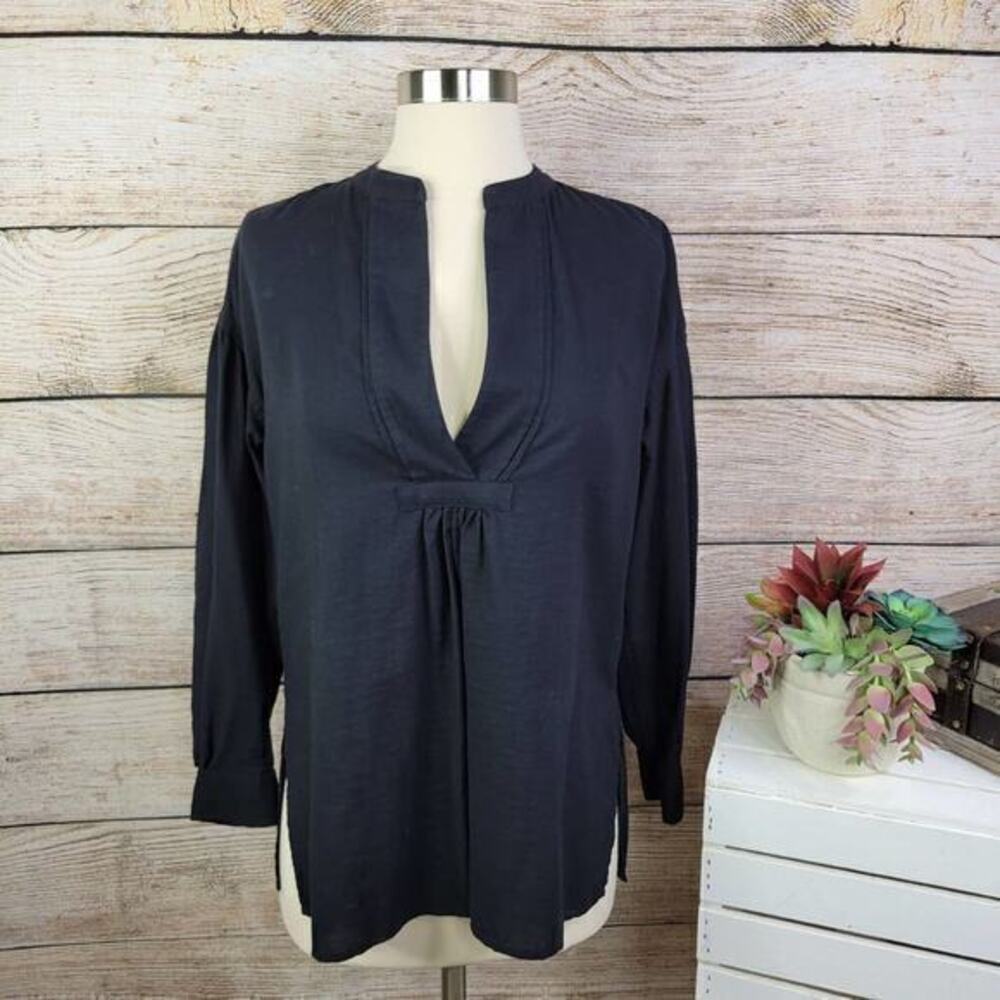 NWOT Vince Shirred Cotton Blouse In Black XS